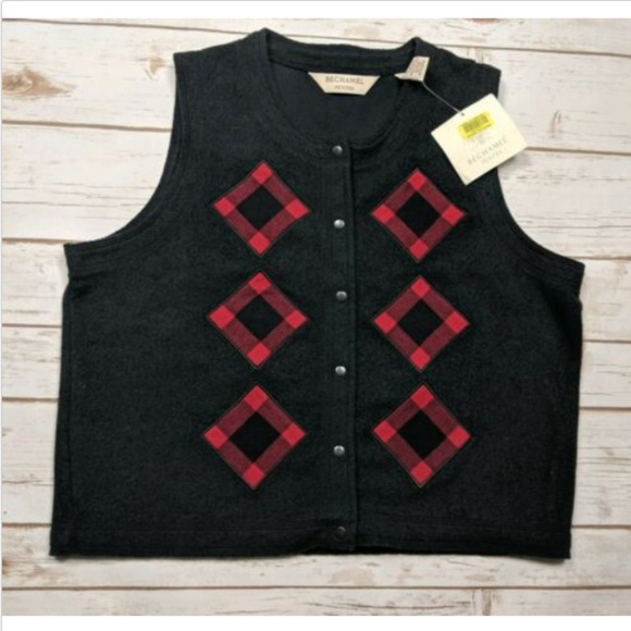 NWT Bechamel Womens Size PM Vest Black Red Plaid - Picture 1 of 7
